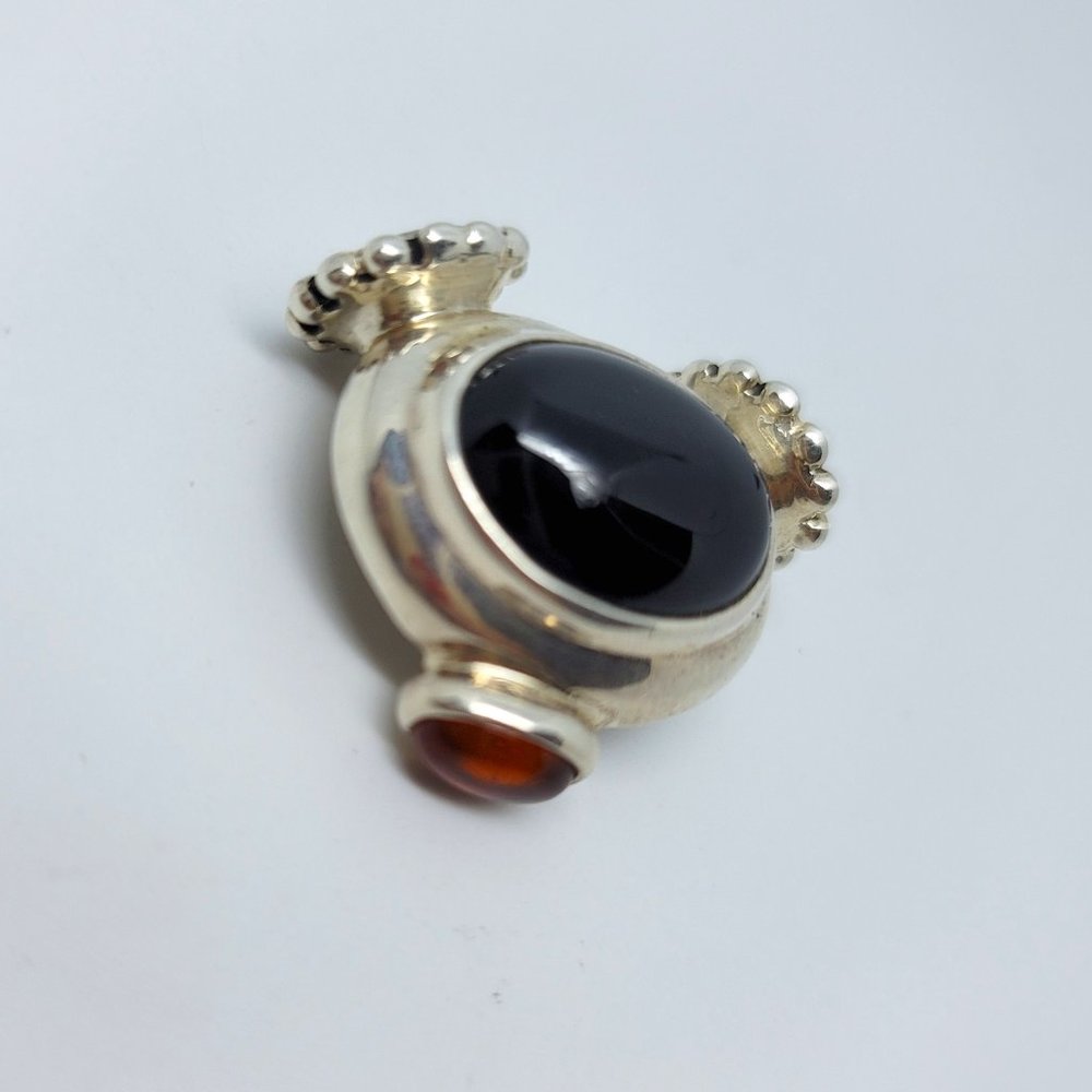 Onyx, Amber & Sterling Pendant by Joseph Esposito